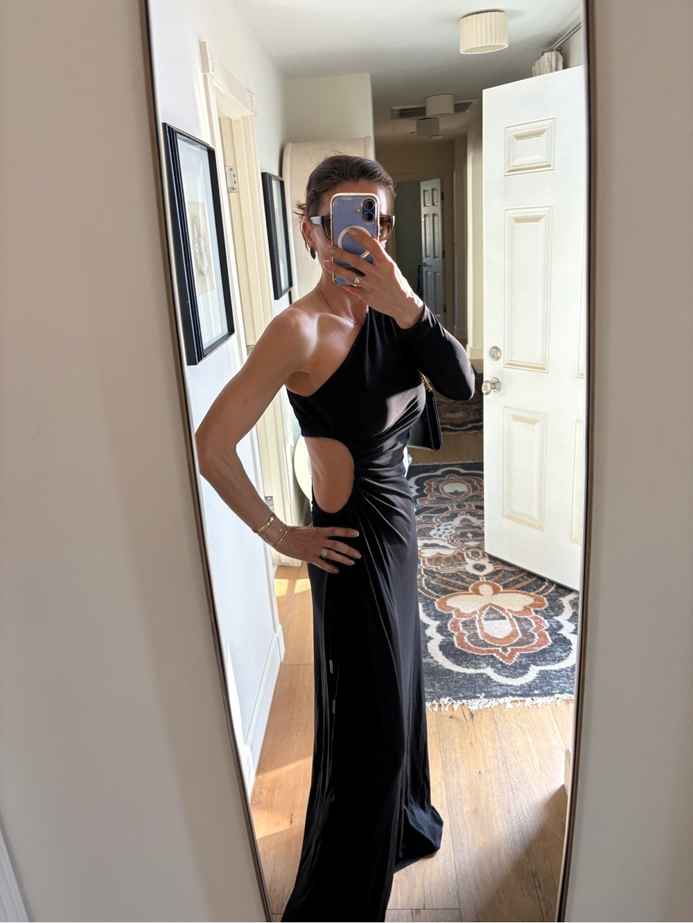 Halston Bay One-Shoulder Matte Jersey Cutout Maxi Gown in Black - Size 4 - Picture 2 of 16